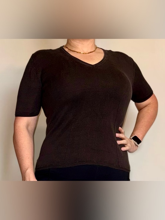 Emanuel Ungaro Sweaters - Emanuel Ungaro Petite V-Neck Short Sleeve Top in Charcoal